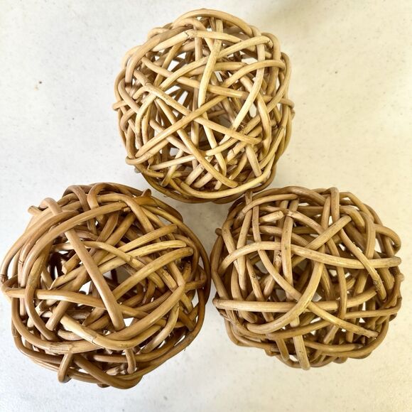 Lot Of 8 Decorative Balls Orbs Wicker Wood Bowl Decor Beach Boho - Picture 5 of 5